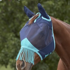 Weatherbeeta Comfitec Deluxe Fine Mesh Mask With Ears & Tassels (Navy/Turquoise)