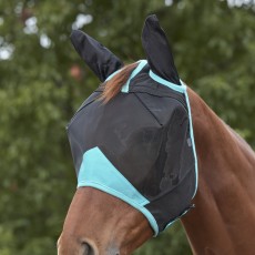 Weatherbeeta Comfitec Deluxe Fine Mesh Mask With Ears (Black/Turquoise)