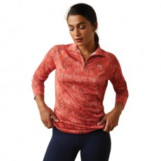 *Clearance * Ariat Womens Sunstopper 2.0 1/4 Zip Baselayer (Burnt Sienna Mirror Print)