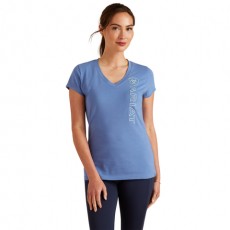 Ariat Womens Vertical Logo V Short Sleeve T-Shirt (Dutch Blue) Ariat Womens Vertical Logo V Short Sleeve T-Shirt (Dutch Blue)