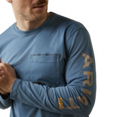 Ariat Men's Rebar Workman Logo Long Sleeve T-Shirt (Indian Teal/Tigers Eye)