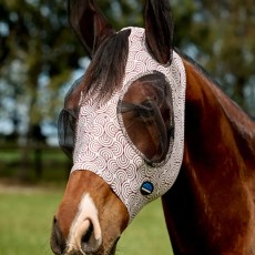 Weatherbeeta ComFiTec Deluxe Stretch Fly Mask With Ears (White/Burgundy Bit Print)