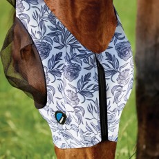 Weatherbeeta ComFiTec Deluxe Stretch Fly Mask With Ears (White/Navy Floral Print)