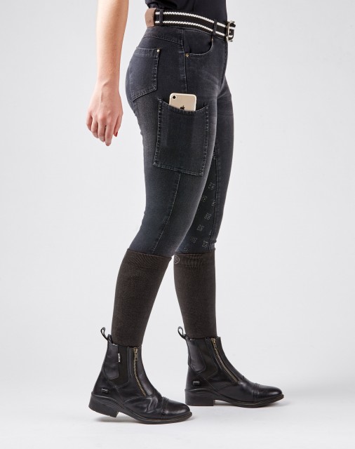 Dublin Ladies Shona Full Grip Silicone Print Denim Breeches (Ash)