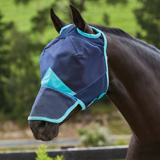 Weatherbeeta Comfitec Fine Mesh Mask With Nose (Navy/Turquoise)