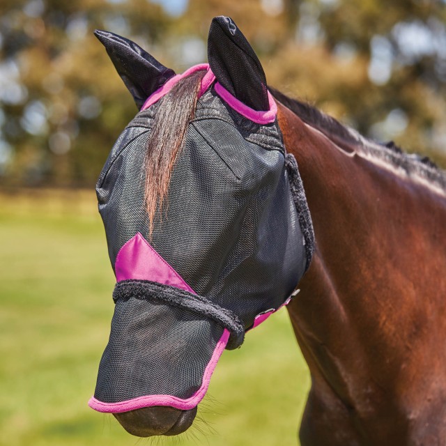 Weatherbeeta Comfitec Deluxe Durable Mesh Mask With Ears & Nose (Black/Purple)