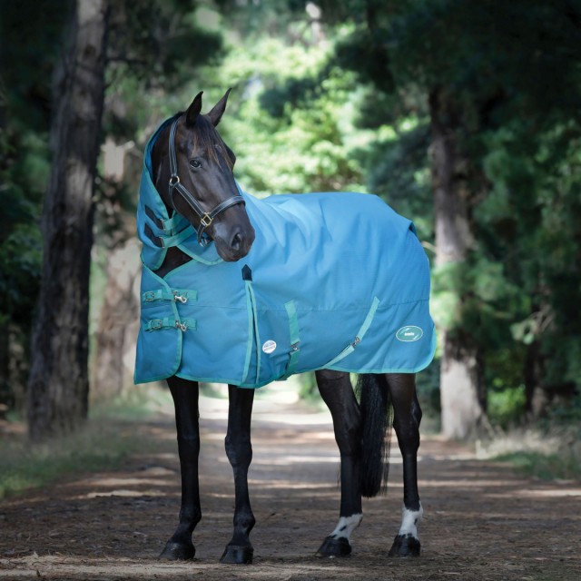 Weatherbeeta Green-Tec 1200D Detach-A-Neck 360g Heavyweight Turnout (Dragonfly Blue/Bottle Green)