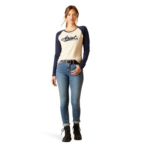 Ariat Women's Starter Long Sleeve Tee (Oat Heather/Navy)