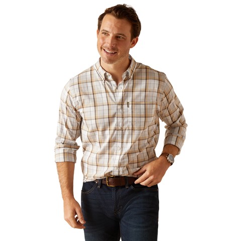 *OUTLET* Ariat Mens Napa Long Sleeved Shirt (Tan/Blue Check)