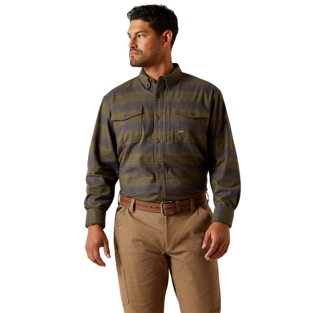 Ariat Mens Rebar Flannel Durastretch Work Shirt (Burnt Olive)