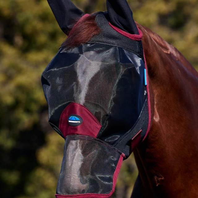 Weatherbeeta ComFiTec Fine Mesh Fly Mask With Ears & Nose (Black/Burgundy)